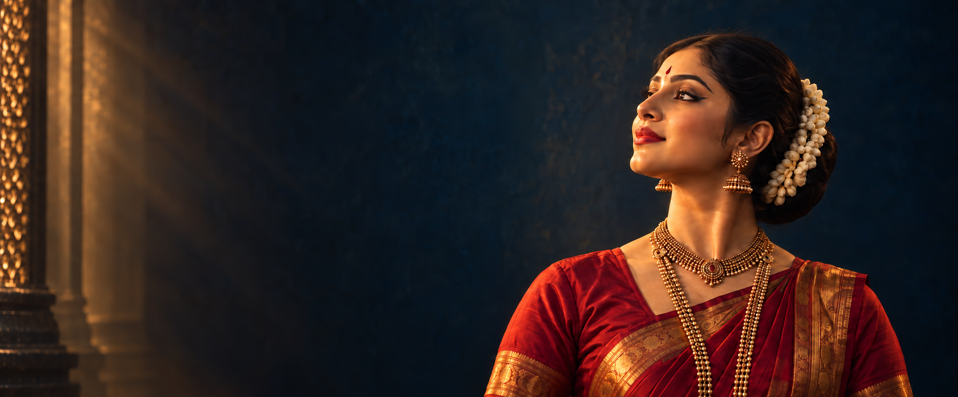 Bharatanatyam dancer in a sculptural classical pose